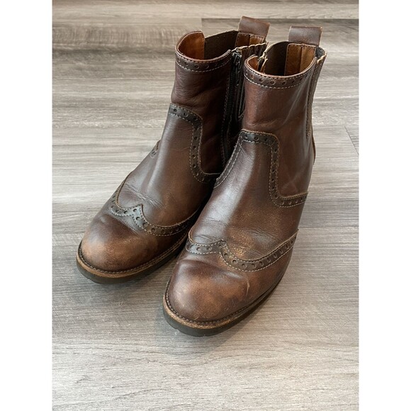 Sesto Meucci Brown Leather Olivia Ankle Boots Size 7 Zip Booties Italy - Picture 6 of 13